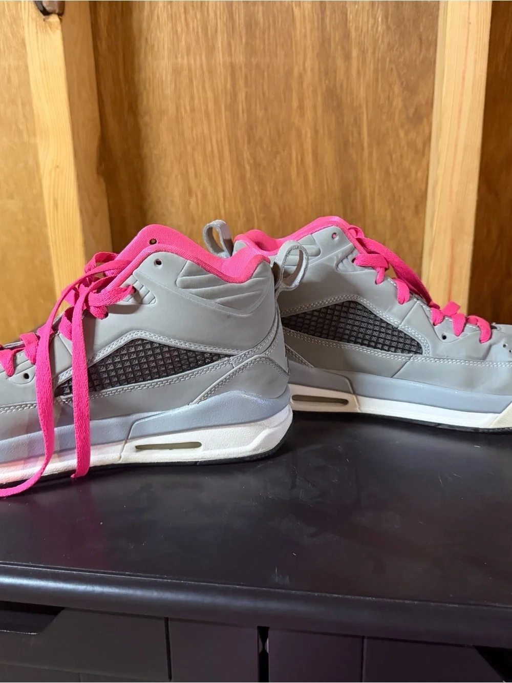 Jordan Kids Gray High-Tops with Bright Pink Laces